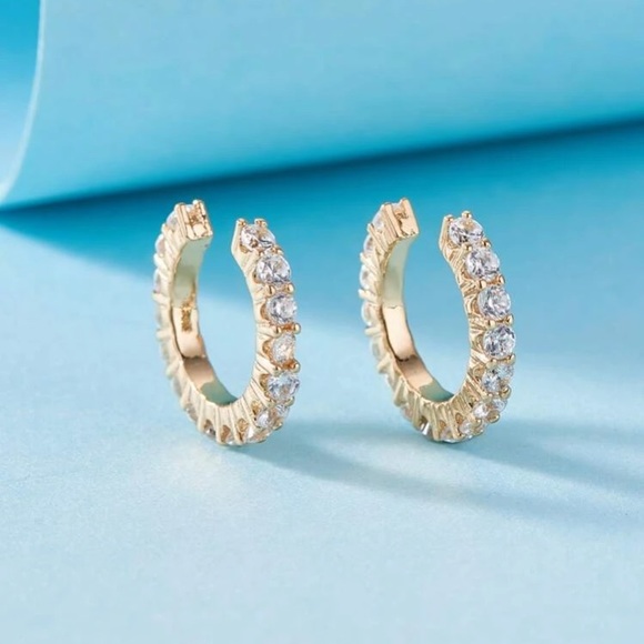 2 Piece Gold & Rhinestone Ear Clips Cuffs - Picture 2 of 5